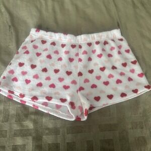 Pillow Talk Pajama Sleep Shorts Womens Large White Fleece Heart Print Lounge